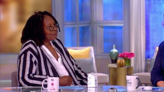 Dubgee by Whoopi Plus Size Half Herringbone Button-Front Long Tunic worn by Whoopi Goldberg as seen in The View JULY 11, 2019