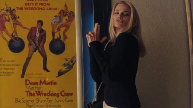 The black sweater worn by Sharon Tate (Margot Robbie) in Once Upon a Time in Hollywood