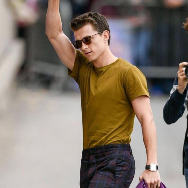 The pants violet plaid worn by Tom Holland on a post-Instagram