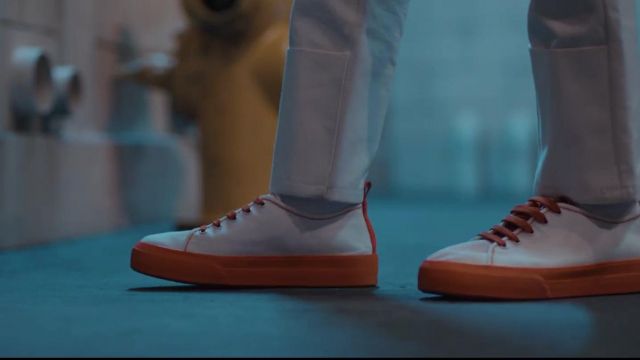 white and orange sole cotton sneakers worn by Jin in BTS 'Lights' Official Music Video
