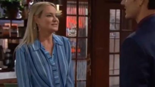 KimJakumDesigns Serenity Silver Kyanite Hoops worn by Sharon Case as seen in The Young and the Restless July 12,2019