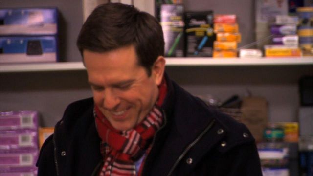 Red Plaid Scarf of Andy Bernard (Ed Helms) in The Office (S02E10)