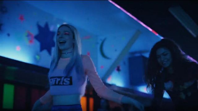 Alexander Wang Cropped Embroidered Angora Blend Top worn by Hunter Schafer in Euphoria (Season 01 Episode 05)