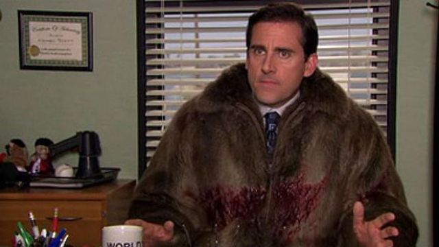 Brown Fur Coat of Michael Scott (Steve Carell) in The Office (Season 05 Episode 10)