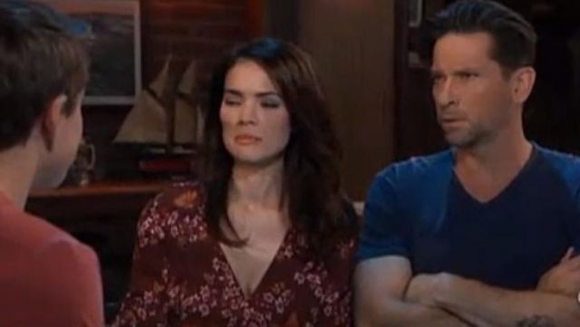 Madewell Tie-Sleeve Wrap Top in Butterfly Sanctuary worn by Elizabeth Webber (Rebecca Herbst) as seen in General Hospital July 17, 2019