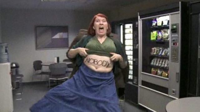 Blue Peasant Skirt of Meredith Palmer (Kate Flannery) in The Office (Season 07 Episode 01)