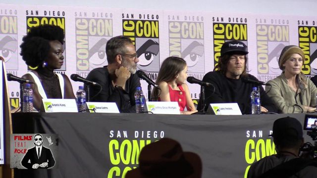 cap navy blue Powerplant Motorcycles of Norman Reedus at the panel, The Walking Dead at Comic Con 2019