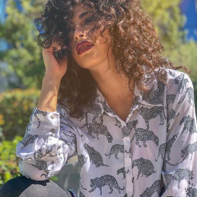 Cheetah Blouse worn by Mina El Hammani on her Instagram account @minaelhammani