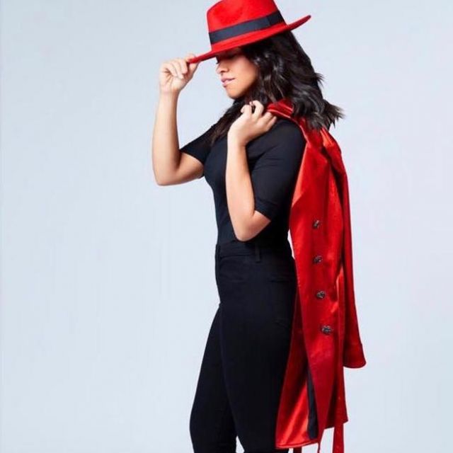 Red Trenchcoat worn by Gina Rodriguez on her Instagram account @hereisgina