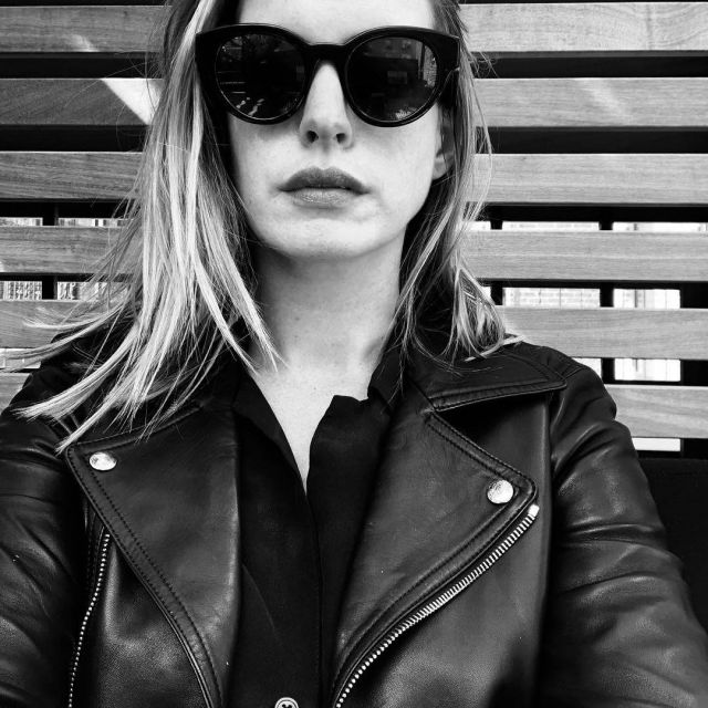 Black Moto Jacket worn by Anne Hathaway on her Instagram account @annehathaway