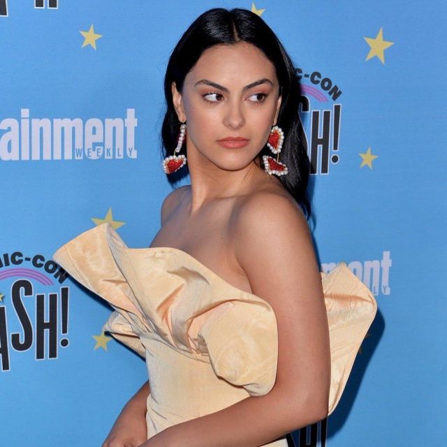 Markarian Demeter Strapless Ruffle Silk Top worn by Camila Mendes on the Instagram account @camimendes