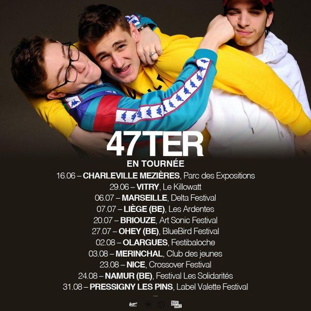 Le sweatshirt jaune de Blaise sur l'affiche de la tournée de 47ter sur le compte Instagram @47ter