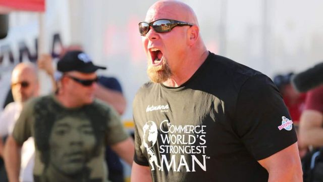 The black t-shirt worn by Adam Shaw in the show the World's Strongest Man