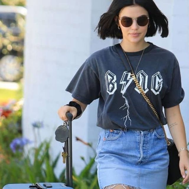 Saint Laurent Large Vicky Bag worn by Lucy Hale Out in Beverly Hills July 26, 2019