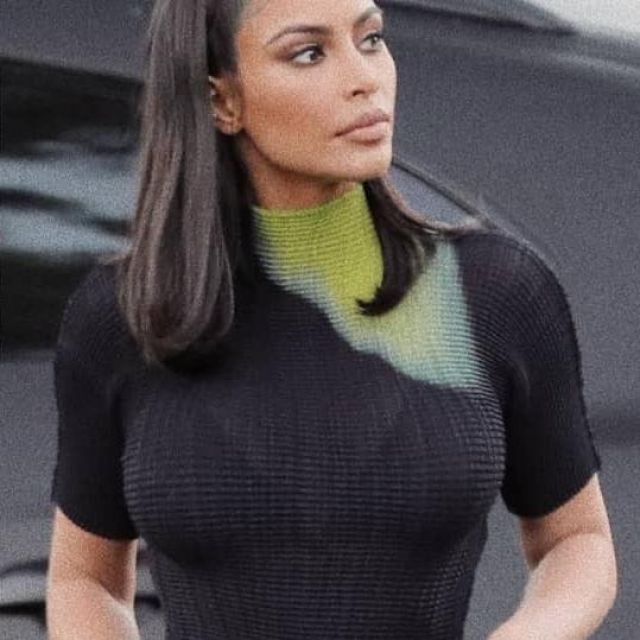 Issey Miyake Top worn by Kim Kardashian West Commons Mall in Calabasas July 26, 2019