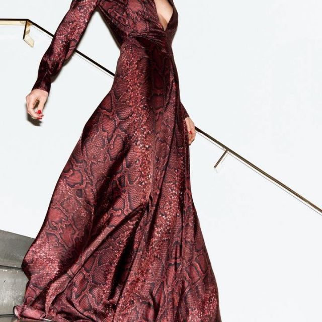 Victoria Beckham Snake Print Floorlength Dress worn by Victoria Beckham on her Instagram account @victoriabeckham