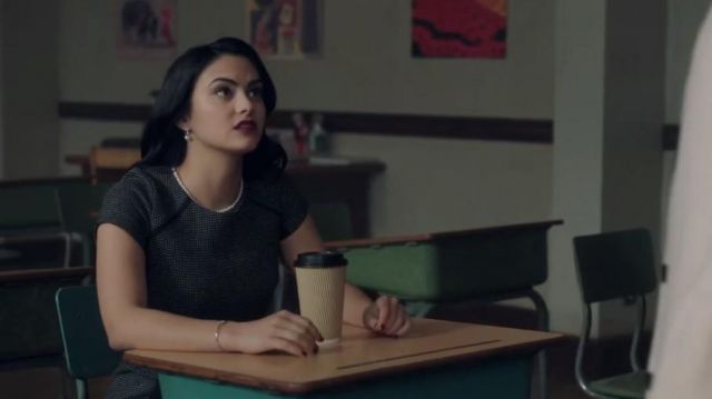 J Crew Silver Checkered flutter dress worn by Veronica Lodge (Camila Mendes) in Riverdale (Season 01 Episode 08)