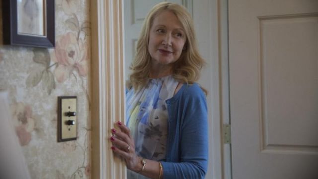 Floral Blue Chiffon Blouse of Adora Crellin (Patricia Clarkson) in Sharp Objects (S01E07)