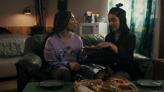 Forever 21 Purple Palm Springs Graphic Sweatshirt worn by Adriyan Rae in Light as a Feather (S02E03)