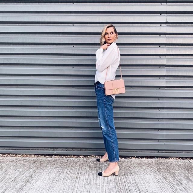 Pink Leather Crossbody Bag worn by Karlie Kloss on her Instagram