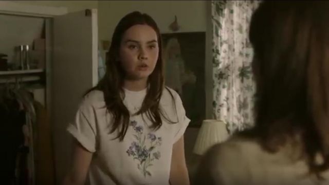 Brandy Melville White Aleena Forget Me Not Shirt worn by McKenna Brady  (Liana Liberato) in Light as a Feather (Season 01 Episode 04)
