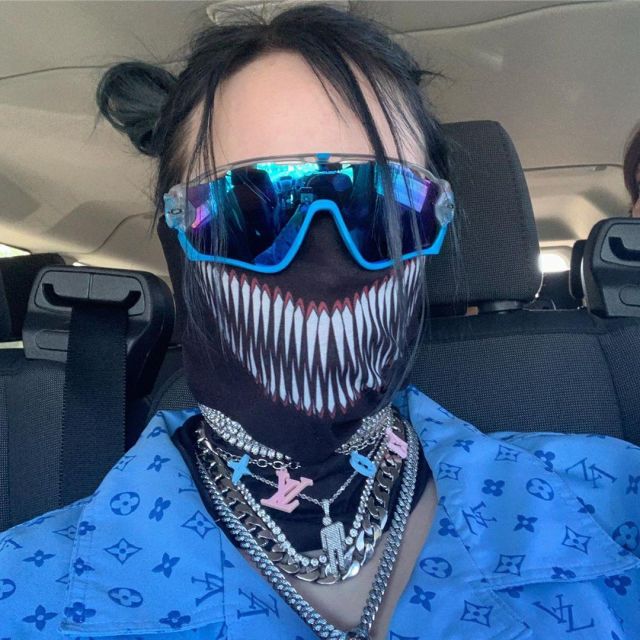 Sunglasses blue worn by Billie Eilish account on the Instagram of @Billieeilish