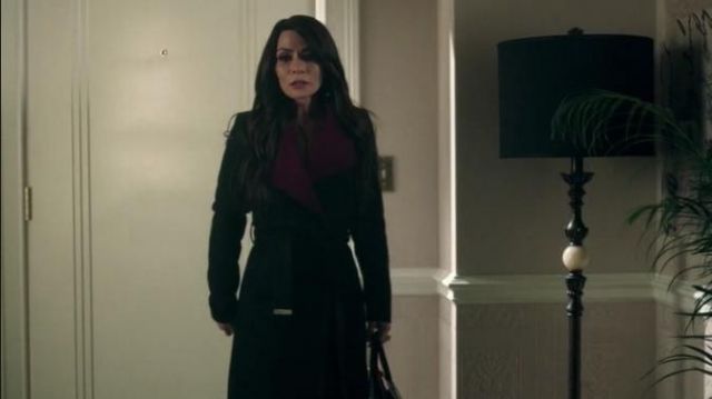 Ted Baker Black Afina Wrap Coat with Contrast Lapel worn by Hermione Lodge (Marisol Nichols) in Riverdale Season 1 Episode 12
