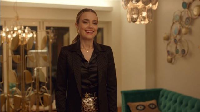 Reiss  Fortuna Black Diamond Jacquard Blazer worn by Ainsley (Rebecca Rittenhouse) in Four Weddings and a Funeral (Season 01 Episode 03)