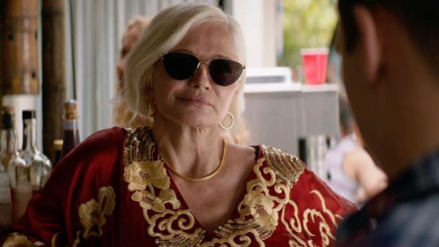 Red and gold caftan dress worn at party by Janine Cody / Smurf (Ellen Barkin) in Animal Kingdom (S04E10)