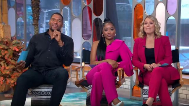 Christian Siriano one-shoul­der Tai­lored Jump­suit pink worn by Keke Palmer on Good Morning America AUGUST 7, 2019