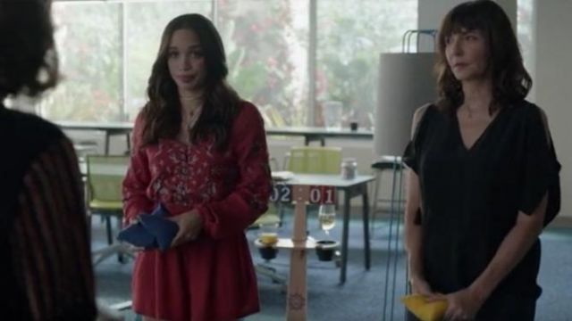 Urban Outfitters Long Sleeved Embroidered Red Romper worn by Erica Dundee (Cleopatra Coleman) in The Last Man on Earth (Season 03 Episode 06) 