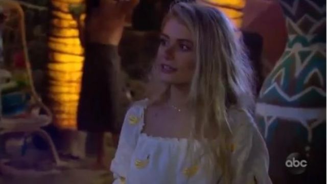 Show Me Your MuMu White Mariana Banana-Embroidery Top worn by (Demi Burnett) in Bachelor in Paradise (Season 06 Episode 02)