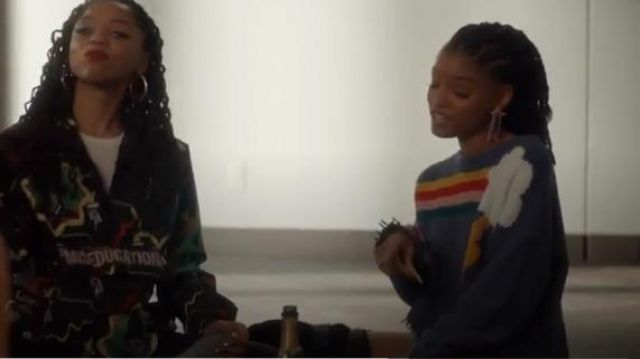 Wildfox Grey Rainbow Storm Sweater worn by Sky Forster (Halle Bailey) in Grown-ish (Season 02 Episode 21)