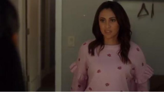 Cinq a Sept Lorelei floral embroidered jumper worn by Ana Torres (Francia Raisa) in Grown-ish (Season 02 Episode21)