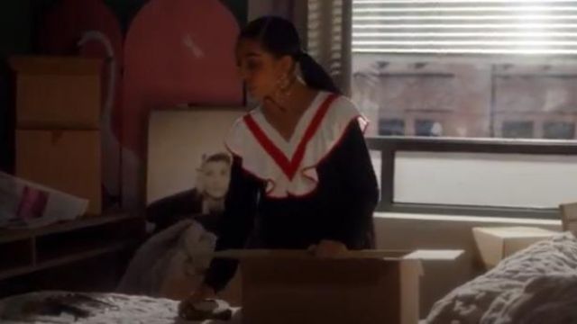 MSGM Black Half Zip Ruffle Pullover worn by Zoey Johnson (Yara Shahidi) in Grown-ish (Season 02 Episode 21)