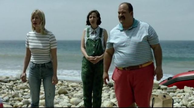 Frame Off White Colored Multi Striped Ribbed Tee worn by Melissa Chartres (January Jones) in The Last Man on Earth (Season 04 Episode 02)