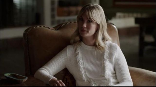 Club Monaco Martuska Fringe Sweater in White worn by Melissa Chartres (January Jones) in The Last Man on Earth (Season 04 Episode 06)