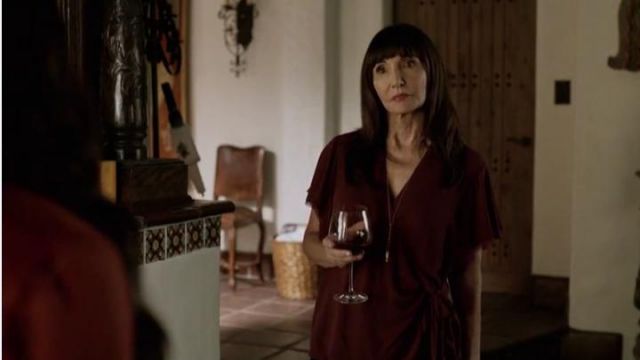 Chelsea28 Ruffle Wrap Blouse in Maroon worn by Gail Klosterman (Mary Steenburgen) in The Last Man on Earth (Season 04 Episode 08)
