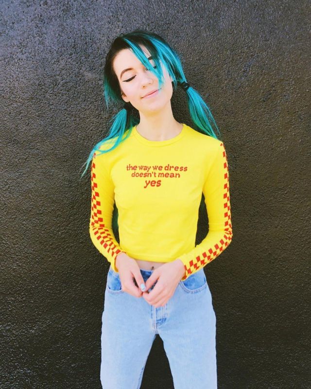 The top yellow The Way We Dress Doesnt Mean Yes worn by Jessie Paege on his account Instagram @jessiepaege