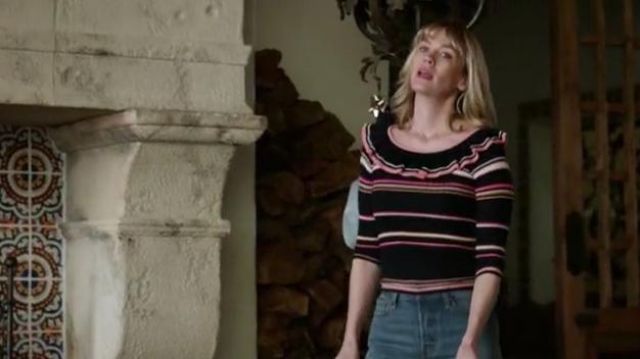 Rebecca Taylor Ruffle Stripe in Navy & Cream worn by Melissa Chartres (January Jones) in The Last Man on Earth (Season 04 Episode 14)