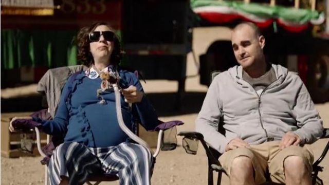 Asos Maternity Blue Ruffled Long Sleeved knit Sweater worn by Carol Pilbasian (Kristen Schaal) in The Last Man on Earth (Season 04 Episode 18)