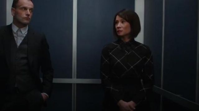 Maje Asymmetric checked twill midi dress worn by Dr. Joan Watson (Lucy Liu) in Elementary (S07E13)