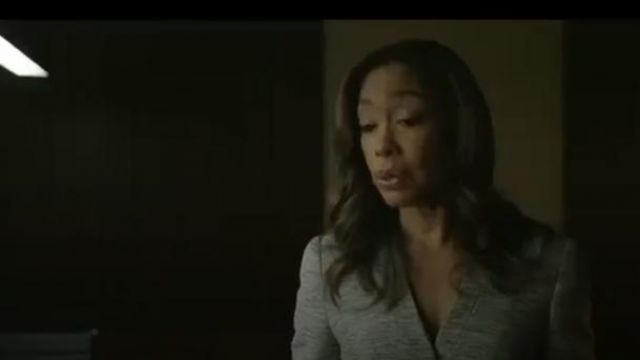 Alexander McQueen Grey Fold Peplum Jacket worn by Jessica Pearson (Gina Torres) in Pearson (S01E05)