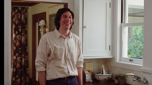 White natural linen shirt worn by Charlie (Adam Driver) in Marriage Story