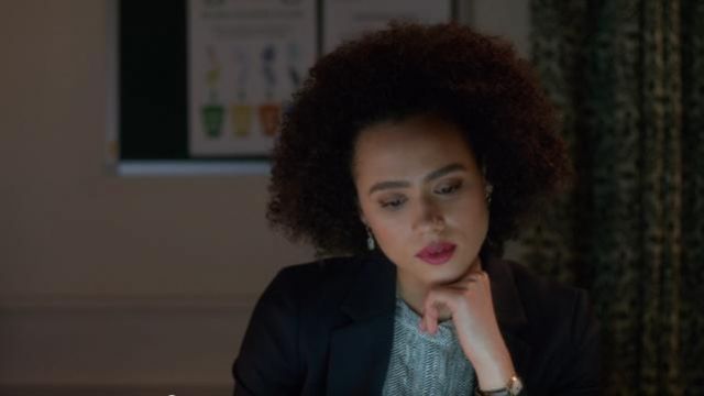 Reiss Hally Multi Silk Chevron Printed Shirt worn by Maya (Nathalie Emmanuel) in Four Weddings and a Funeral (S01E06)