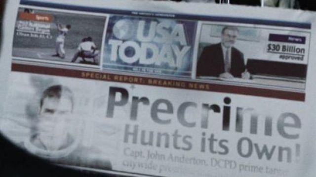 USA Today Daily Edition of Chief John Anderton (Tom Cruise) in Minority Report