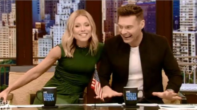 Edeline Lee Bottle Green Pina Midi Dress  worn by Kelly Ripa LIVE with Kelly and Ryan August 21, 2019