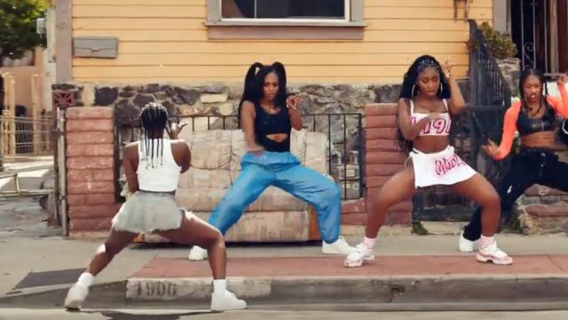 White and pink sneakers worn by Normani in Normani - Motivation (Official Video)