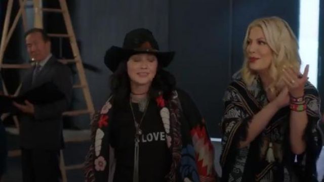 Alanui Black Navajo Embroidered Cardigan worn by Shannen Doherty (Shannen Doherty) in BH90210 (S01E03)