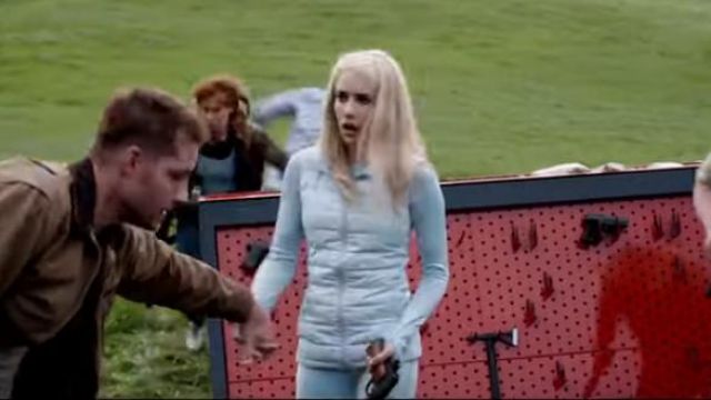 Blue Sky Puffer Vest Worn By Emma Roberts In The Hunt Trailer